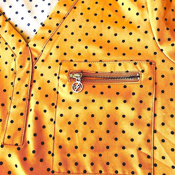 DONATED   Adrienne Vittadini Silky Polka Dot Oversize Logo-Pocket Blouse - Picture 6 of 12